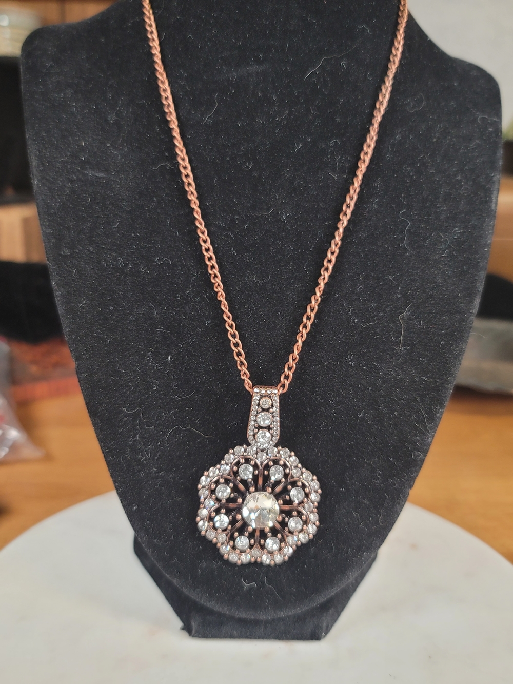 paparazzi Copper Floral Crystal Medallion Necklace